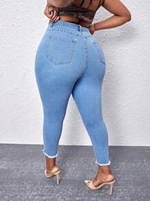 Plus Ripped Raw Cut Skinny Jeans - Light Wash - View 1
