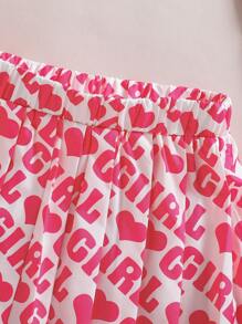 SHEIN 女大童滿版字母圖案短版西裝帶百褶半身裙 - 彩色 - 查看 5