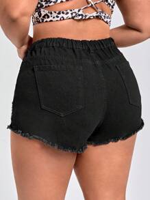 SHEIN SXY Plus Ripped Raw Hem Denim Shorts - Black - View 4