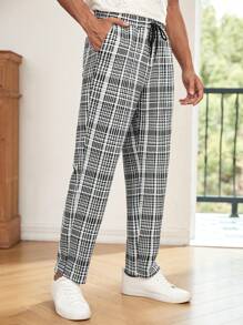 Manfinity Homme 男士格紋腰部抽繩長褲