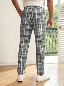 Manfinity Homme 男士格紋腰部抽繩長褲