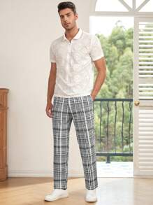 Manfinity Homme 男士格紋腰部抽繩長褲