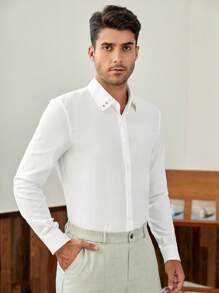 Manfinity NiteLyfe 男士素色前排扣襯衫 - 白色 - 查看 4