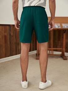 Manfinity VCAY 男士腰部抽繩素色短褲 - 墨綠色 - 查看 6