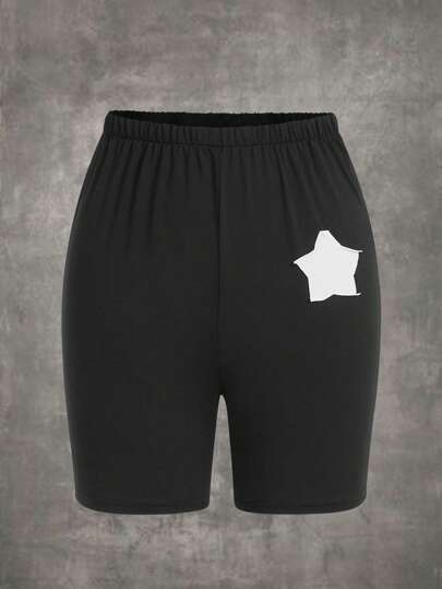 Grunge Punk شورت ركوب الدراجات النارية بطباعة قمر