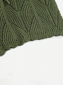 ROMWE Hippie Summer Drawstring Waist Pointelle Crochet Knit Shorts - Army Green - View 3