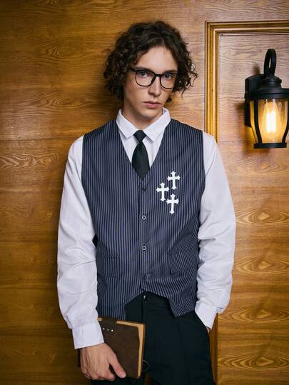 Academia Männer Weste mit Streifen Muster, ohne Hemd