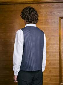 ROMWE MEN Academia Guys Striped Print Waistcoat Without Shirt