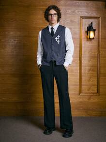 ROMWE MEN Academia Guys Striped Print Waistcoat Without Shirt