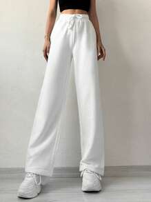 RueChic Solid Drawstring Waist Joggers - White - View 4