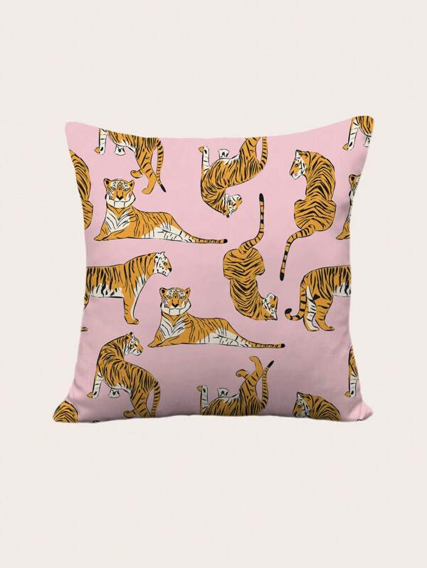 BlueLela Artist Vacation 1pc Tiger Print Cushion Cover Without Filler, Modern Polyester Decorative Throw Pillow Case For Living Room And Bedroom, Holiday
