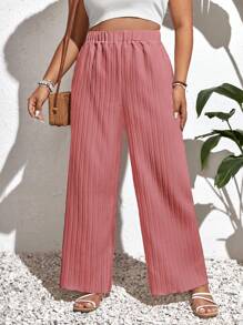 SHEIN Frenchy Hơn Chất rắn Quần ống rộng - Bụi hồng - Xem 1