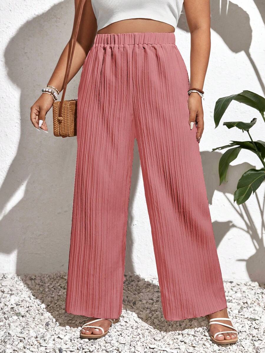 SHEIN Frenchy Hơn Chất rắn Quần ống rộng - Bụi hồng - Xem 1