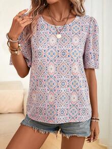 SHEIN LUNE In Toàn bộ Ống tay áo Áo sơ mi - Nhiều màu - Xem 3