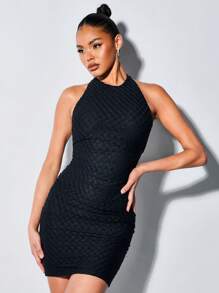 SHEIN BAE Crisscross Backless Chất rắn Váy bodycon - màu đen - Xem 1