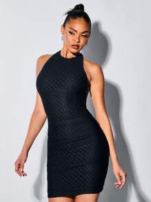 SHEIN BAE Crisscross Backless Chất rắn Váy bodycon - màu đen - Xem 5