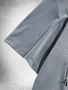 ROMWE MEN Goth Nam Hình ảnh Skull & chữ cái Áo thun - Xám - Xem 4