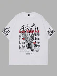 ROMWE MEN Street Life Guys Slogan & Sculpture Print Tee - White - View 1