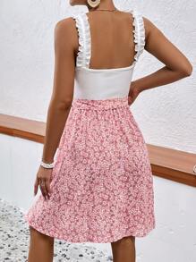 SHEIN VCAY Ditsy Floral Print Belted Cami Dress - Multicolor - View 2