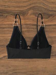 SHEIN Swim 2026 春夏款黑色可调节肩带聚拢度假短款上衣 - 黑色 - 查看 2