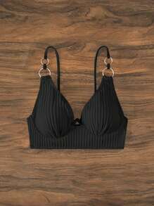 SHEIN Swim 2026 春夏款黑色可调节肩带聚拢度假短款上衣 - 黑色 - 查看 5