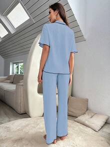 Contrast Piping Bộ giản dị - Màu xanh lam - Xem 2