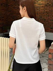 DAZY Polo Neck Waffle Knit Tee - White - View 6