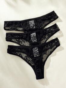Paquete de 3 bragas con encaje floral, lencería sexy
