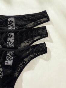 Paquete de 3 bragas con encaje floral, lencería sexy
