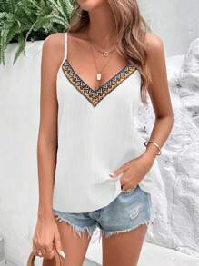 SHEIN VCAY Contrast Geo Tape Cami Top - White - View 3