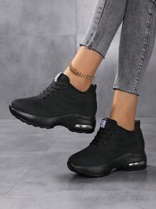 Zapatillas deportivas de otoño/invierno para mujer, zapatillas con cuña con cordones y parche con letras