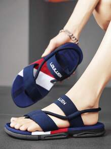 Men Letter Graphic Slingback Flip Flops, Casual Summer Fabric Slippers - Blue - View 2