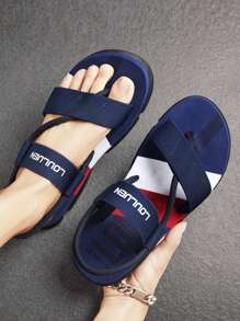 Men Letter Graphic Slingback Flip Flops, Casual Summer Fabric Slippers - Blue - View 3