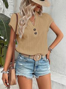 SHEIN VCAY Stevige Voorpand met knoppen Vleermuis mouw Blouses