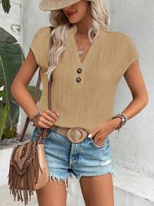 SHEIN VCAY Stevige Voorpand met knoppen Vleermuis mouw Blouses