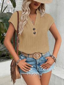 SHEIN VCAY Stevige Voorpand met knoppen Vleermuis mouw Blouses