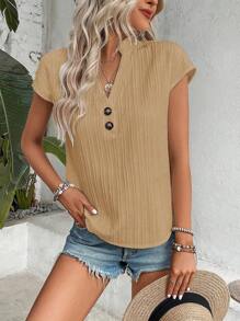 SHEIN VCAY Stevige Voorpand met knoppen Vleermuis mouw Blouses