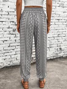 SHEIN LUNE Quần nữ Túi Hình học Bộ lạc Boho - Màu be - Xem 2