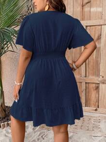 SHEIN Plus Swiss Dot Butterfly Sleeve Ruffle Hem Dress