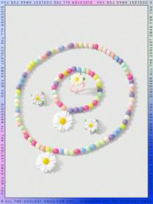 兒童花朵裝飾合成樹脂首飾套裝日常裝飾 - 彩色 - 查看 1
