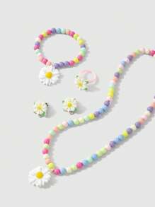 兒童花朵裝飾合成樹脂首飾套裝日常裝飾 - 彩色 - 查看 3