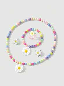 兒童花朵裝飾合成樹脂首飾套裝日常裝飾 - 彩色 - 查看 9