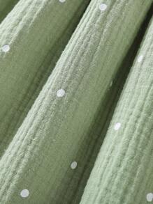 SHEIN Cô Gái Trẻ In vết tròn Polka Lá sen tỉa Váy Dây - màu xanh lá - Xem 4