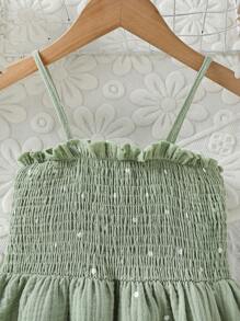 SHEIN Cô Gái Trẻ In vết tròn Polka Lá sen tỉa Váy Dây - màu xanh lá - Xem 5