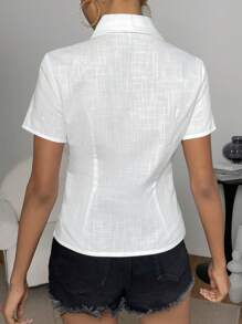 SHEIN Essnce Solid Button Front Shirt - White - View 2