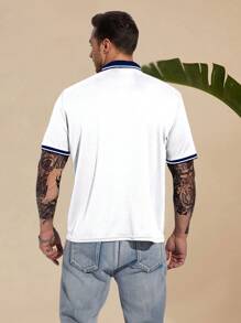 Aesthetic Post 男士撞色條紋飾邊POLO衫 - 白色 - 查看 2