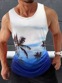 Manfinity RSRT Áo thun & Áo lót Nam Nhiệt đới Ombre Giải trí - Xanh và trắng - Xem 1