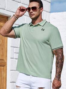 Manfinity Homme Men Plus Striped Trim Polo Shirt - Mint Green - View 1