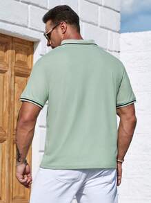 Manfinity Homme Men Plus Striped Trim Polo Shirt - Mint Green - View 2