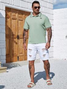 Manfinity Homme Men Plus Striped Trim Polo Shirt - Mint Green - View 5